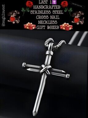 🆕️LAST 1☦️HANDCRAFTED STAINLESS STEEL CROSS NAIL UNISEX NECKLESS/GIFT BOXED